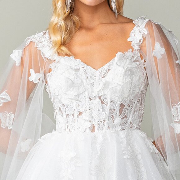 New Off White Mini Bridal Dress w/ Cape Sleeves & Butterfly Applqiue DQ 3393 - Picture 8 of 9